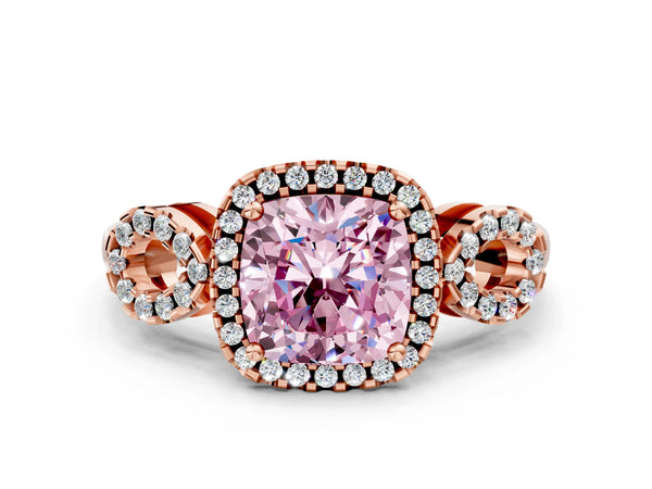 Rose gold Fancy Pink Cushion Cut Cut Halo Diamond Infinity Band with Four-Prong Setting
