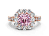 Rose gold Fancy Pink Cushion Cut Cut Halo Diamond Pavé Engagement Ring with Milgrain Detailing