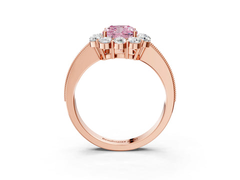 Rose gold Fancy Pink Cushion Cut Cut Halo Diamond Pavé Engagement Ring with Milgrain Detailing_3
