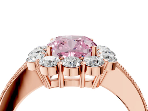 Rose gold Fancy Pink Cushion Cut Cut Halo Diamond Pavé Engagement Ring with Milgrain Detailing_4