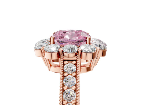 Rose gold Fancy Pink Cushion Cut Cut Halo Diamond Pavé Engagement Ring with Milgrain Detailing_5