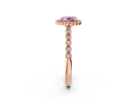 Rose gold Fancy Pink Cushion Cut Cut Halo Pavé Solitaire Ring with Milgrain Band_2
