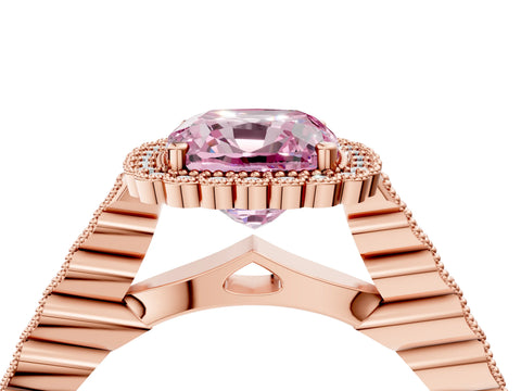 Rose gold Fancy Pink Cushion Cut Cut Halo Pavé Solitaire Ring with Milgrain Band_4