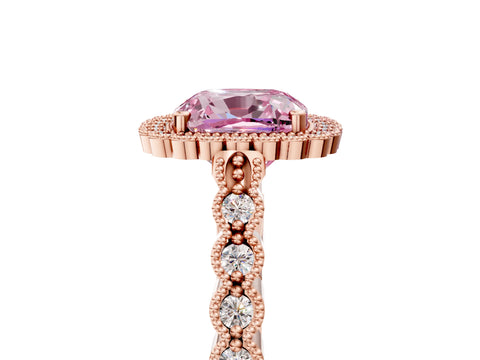 Rose gold Fancy Pink Cushion Cut Cut Halo Pavé Solitaire Ring with Milgrain Band_5