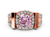 Rose gold Fancy Pink Cushion Cut Cut Halo Split Shank Prong Set Ring