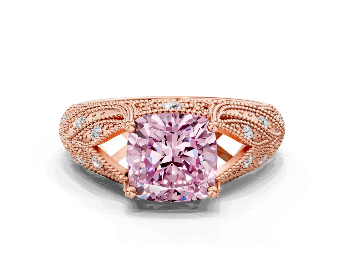 Rose gold Fancy Pink Cushion Cut Cut Milgrain Pave Diamond Engagement Ring with Four-Prong Setting_15