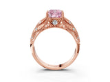 Rose gold Fancy Pink Cushion Cut Cut Milgrain Pave Diamond Engagement Ring with Four-Prong Setting_18