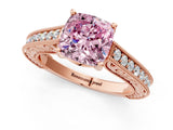 Rose gold Fancy Pink Cushion Cut Cut Pave Band Milgrain Solitaire Ring_1