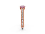 Rose gold Fancy Pink Cushion Cut Cut Pave Band Milgrain Solitaire Ring_2