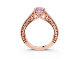 Rose gold Fancy Pink Cushion Cut Cut Pave Band Milgrain Solitaire Ring_3