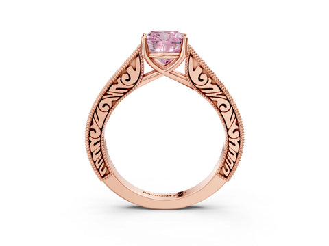 Rose gold Fancy Pink Cushion Cut Cut Pave Band Milgrain Solitaire Ring_3