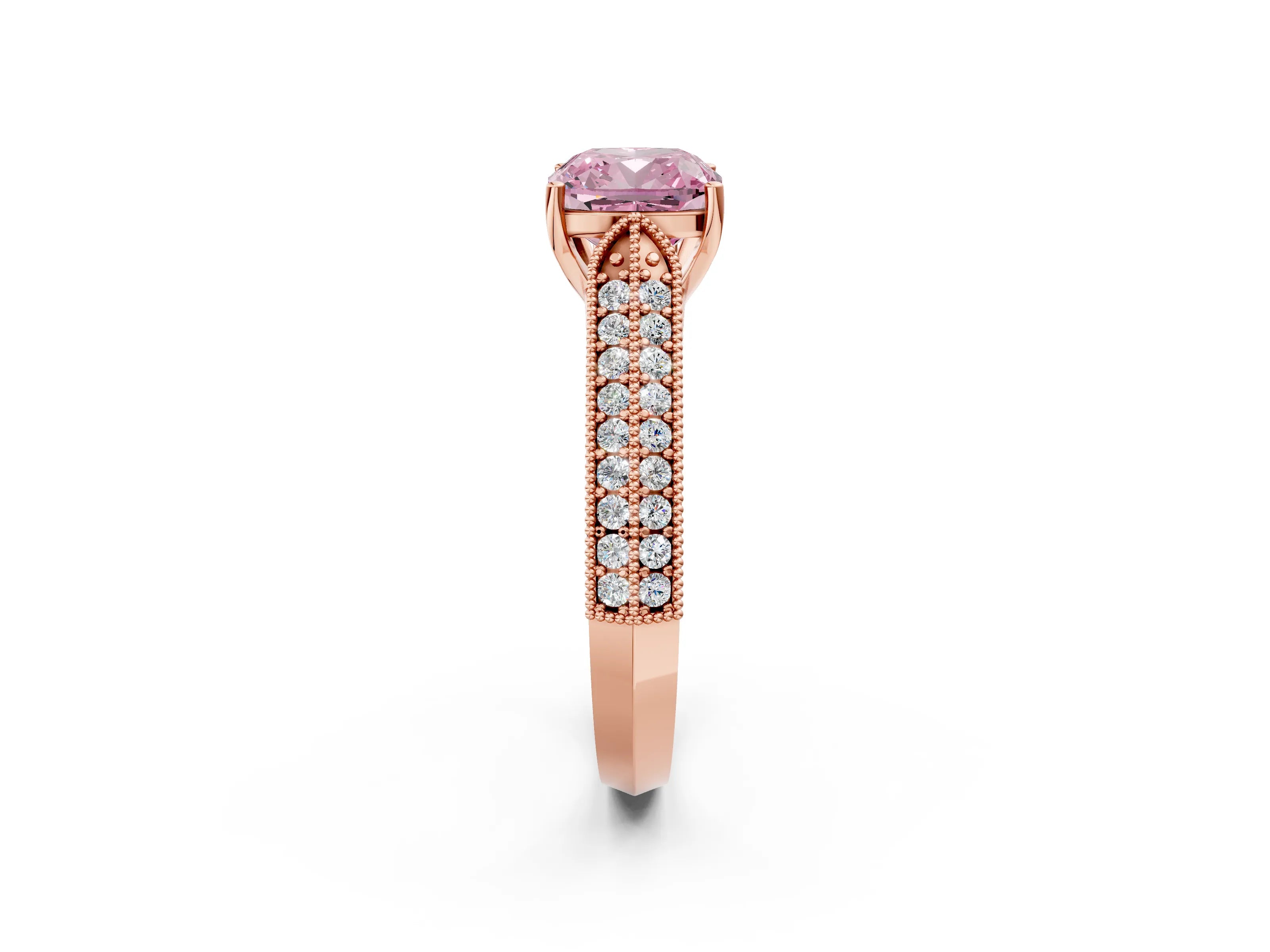 Rose gold Fancy Pink Cushion Cut Cut Pave Split Shank Engagement Ring with Four-Prong Setting_2