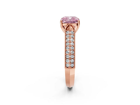 Rose gold Fancy Pink Cushion Cut Cut Pave Split Shank Engagement Ring with Four-Prong Setting_2