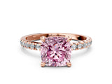 Rose gold Fancy Pink Cushion Cut Diamond Brilliant Solitaire Ring with Pavé Band and Four-Prong Setting_12