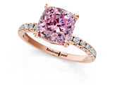 Rose gold Fancy Pink Cushion Cut Diamond Brilliant Solitaire Ring with Pavé Band and Four-Prong Setting_13