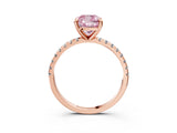 Rose gold Fancy Pink Cushion Cut Diamond Brilliant Solitaire Ring with Pavé Band and Four-Prong Setting_15