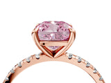 Rose gold Fancy Pink Cushion Cut Diamond Brilliant Solitaire Ring with Pavé Band and Four-Prong Setting_16