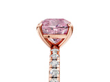 Rose gold Fancy Pink Cushion Cut Diamond Brilliant Solitaire Ring with Pavé Band and Four-Prong Setting_17