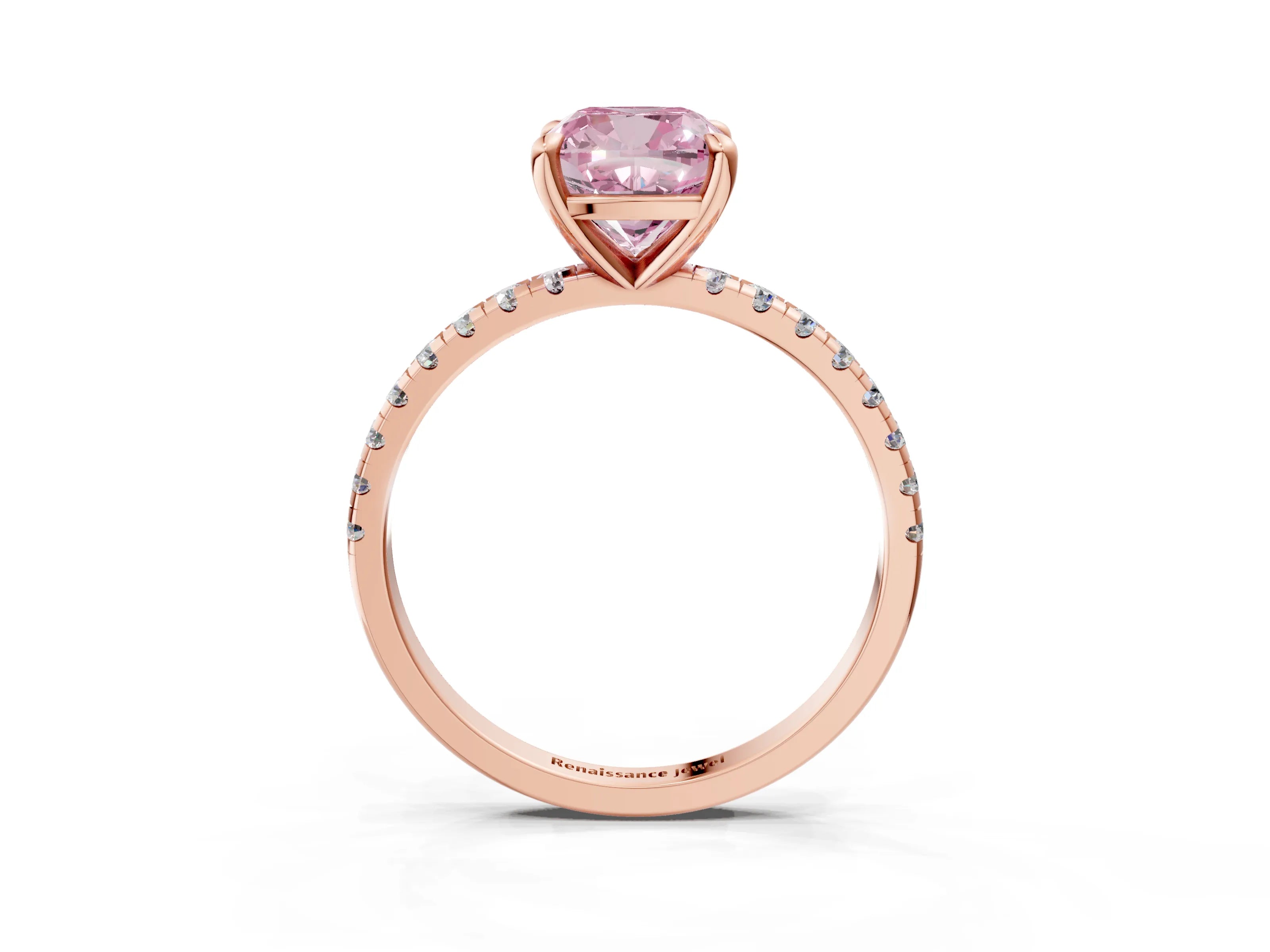 Rose gold Fancy Pink Cushion Cut Diamond Brilliant Solitaire Ring with Pavé Band and Four-Prong Setting_3