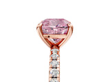 Rose gold Fancy Pink Cushion Cut Diamond Brilliant Solitaire Ring with Pavé Band and Four-Prong Setting_5