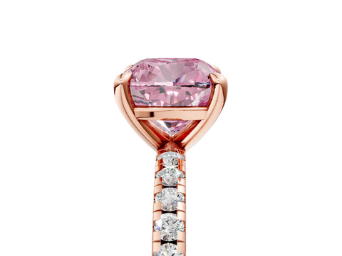 Rose gold Fancy Pink Cushion Cut Diamond Brilliant Solitaire Ring with Pavé Band and Four-Prong Setting_5