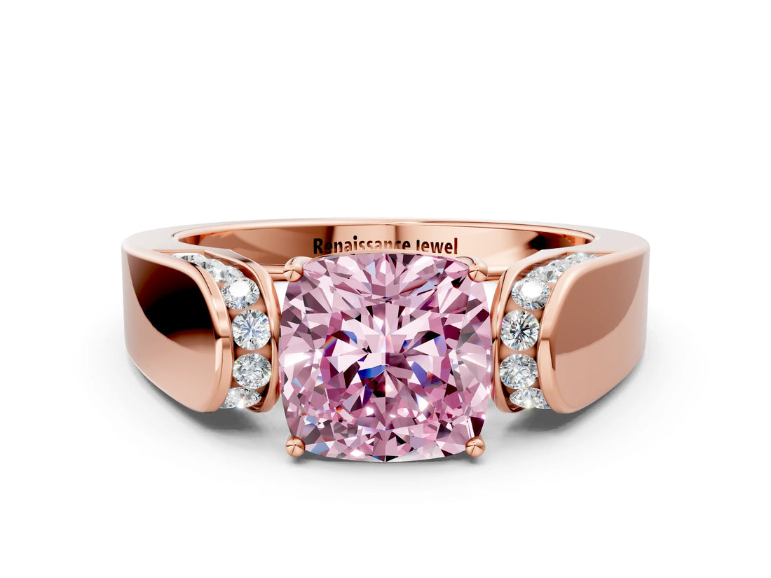 Rose gold Fancy Pink Cushion Cut Diamond Channel Set Solitaire Ring with Four-Prong Setting_12