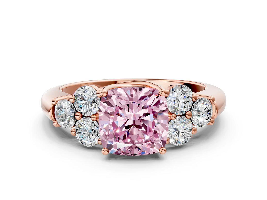 Rose gold Fancy Pink Cushion  Cut Diamond Cluster Ring with Round Accent Stones and Prong Setting on a Classic Band_49
