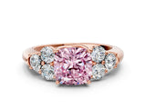 Rose gold Fancy Pink Cushion  Cut Diamond Cluster Ring with Round Accent Stones and Prong Setting on a Classic Band_49