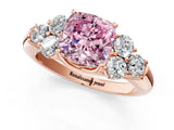 Rose gold Fancy Pink Cushion  Cut Diamond Cluster Ring with Round Accent Stones and Prong Setting on a Classic Band_50