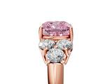 Rose gold Fancy Pink Cushion  Cut Diamond Cluster Ring with Round Accent Stones and Prong Setting on a Classic Band_54