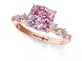 Rose gold Fancy Pink Cushion Cut Diamond Cluster Side Stone Solitaire Ring with Prong Setting_66
