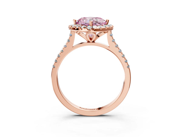Rose gold Fancy Pink Cushion Cut Diamond Cushion Halo Ring with Pavé Band