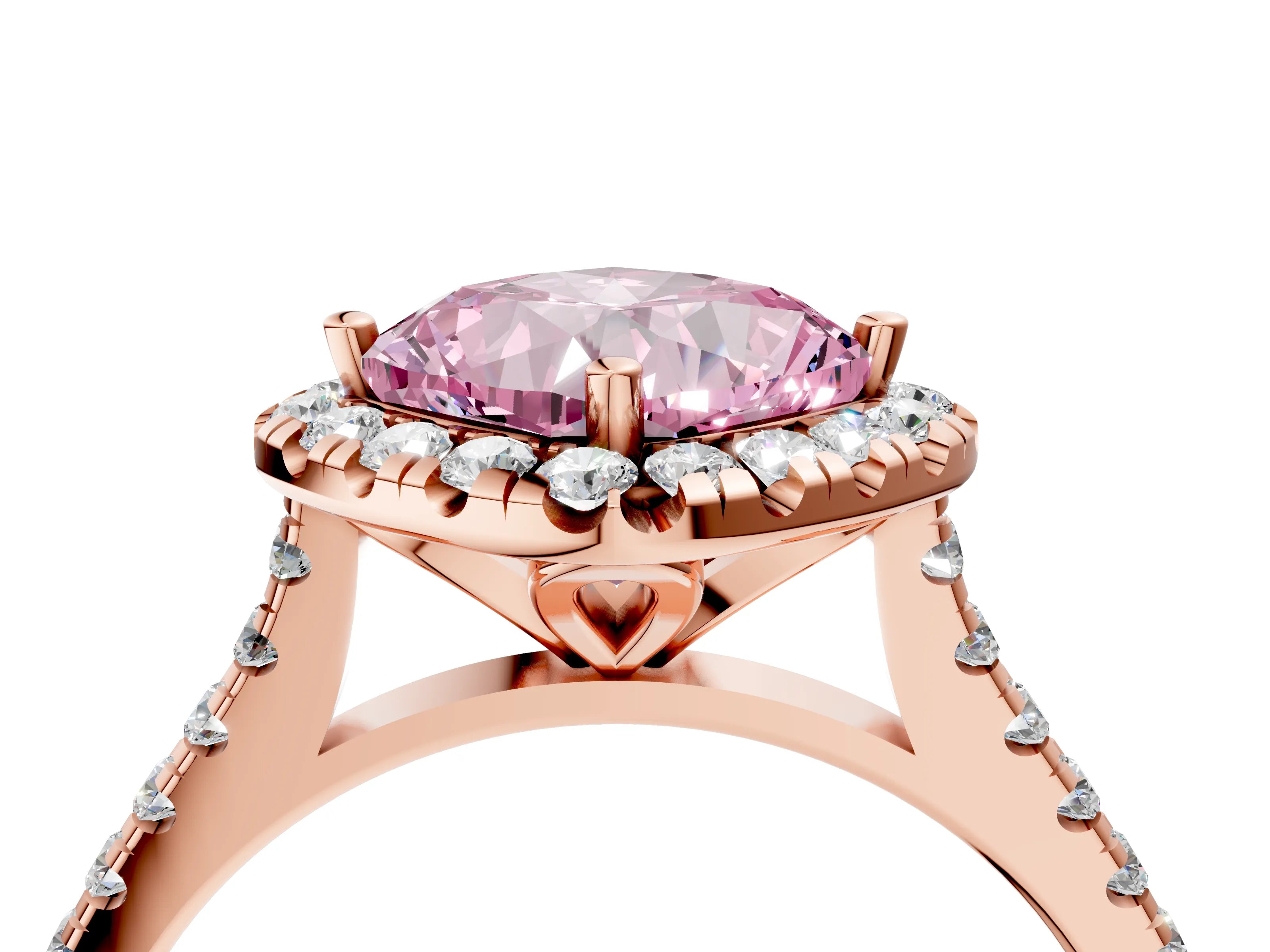Rose gold Fancy Pink Cushion Cut Diamond Cushion Halo Ring with Pavé Band_4