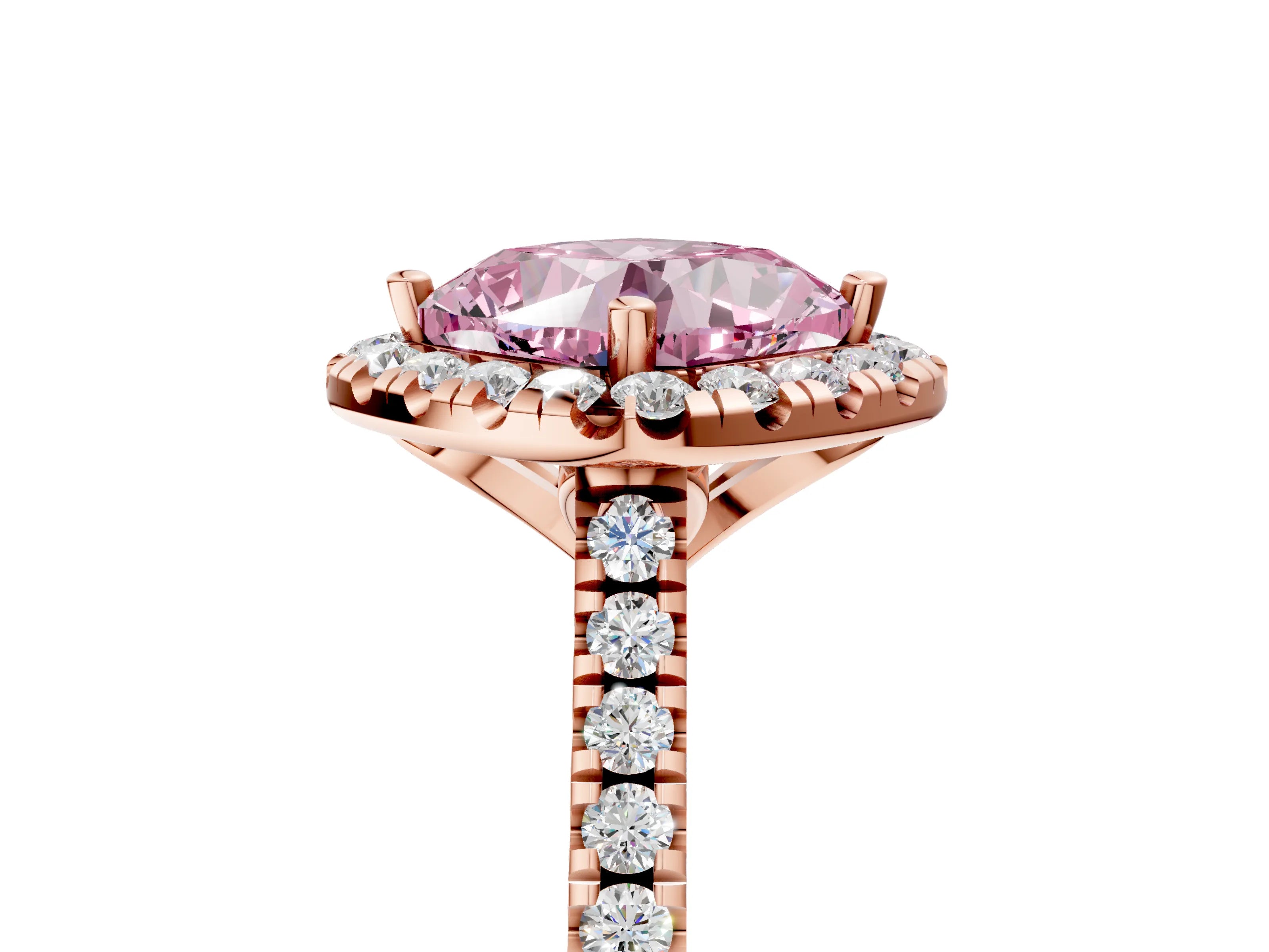 Rose gold Fancy Pink Cushion Cut Diamond Cushion Halo Ring with Pavé Band_5