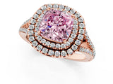 Rose gold Fancy Pink Cushion Cut Diamond Double Halo Ring with Pavé Band and Prong Setting_76