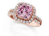 Rose gold Fancy Pink Cushion Cut Diamond Double Halo Ring with Split Shank and Four-Prong Setting_1