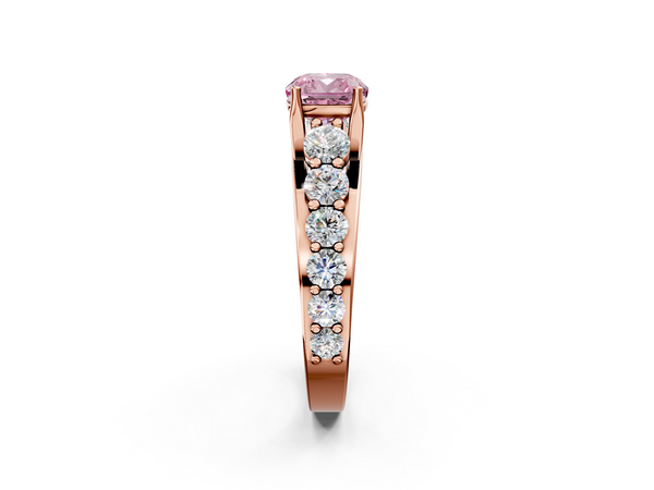 Rose gold Fancy Pink Cushion Cut Diamond Engagement Ring with Pavé Band and Four-Prong Setting