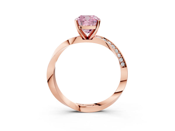 Rose gold Fancy Pink Cushion Cut Diamond Engagement Ring with Side Stone Accents and Four-Prong Setting