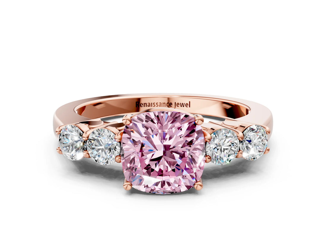 Rose gold Fancy Pink Cushion  Cut Diamond Five-Stone Prong Set White Gold Ring_32