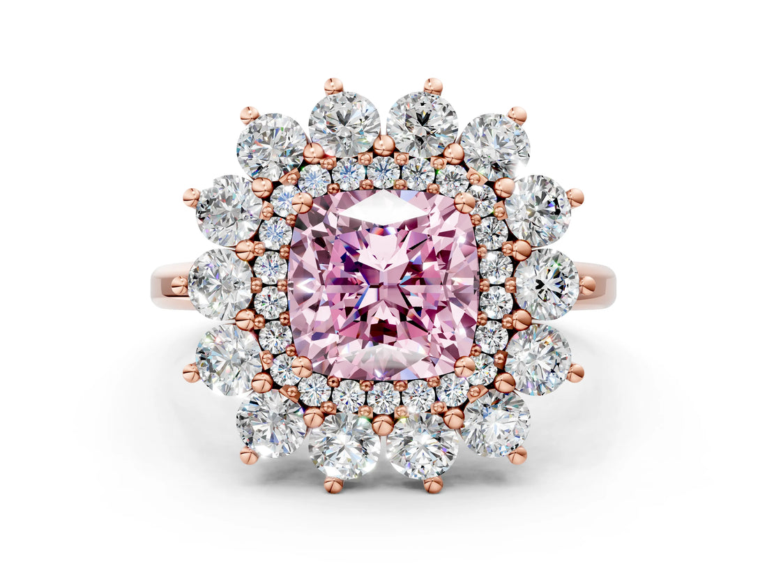Rose gold Fancy Pink Cushion Cut Diamond Floral Double Halo Engagement Ring with Prong Setting_25