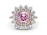 Rose gold Fancy Pink Cushion Cut Diamond Floral Double Halo Engagement Ring with Prong Setting_25