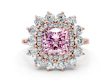Rose gold Fancy Pink Cushion Cut Diamond Floral Double Halo Engagement Ring with Prong Setting_61