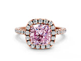 Rose gold Fancy Pink Cushion  Cut Diamond Floral Halo Engagement Ring with Pavé Band and Prong Setting_36
