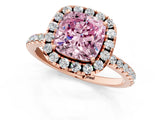 Rose gold Fancy Pink Cushion  Cut Diamond Floral Halo Engagement Ring with Pavé Band and Prong Setting_37
