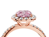 Rose gold Fancy Pink Cushion  Cut Diamond Floral Halo Engagement Ring with Pavé Band and Prong Setting_40
