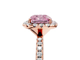 Rose gold Fancy Pink Cushion  Cut Diamond Floral Halo Engagement Ring with Pavé Band and Prong Setting_41