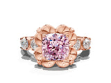 Rose gold Fancy Pink Cushion  Cut Diamond Floral Halo Engagement Ring with Shared Prong Setting 2