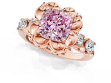 Rose gold Fancy Pink Cushion  Cut Diamond Floral Halo Engagement Ring with Shared Prong Setting 3