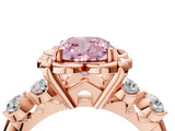 Rose gold Fancy Pink Cushion  Cut Diamond Floral Halo Engagement Ring with Shared Prong Setting