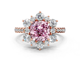 Rose gold Fancy Pink Cushion  Cut Diamond Floral Halo Pave Band with Prong Setting_38